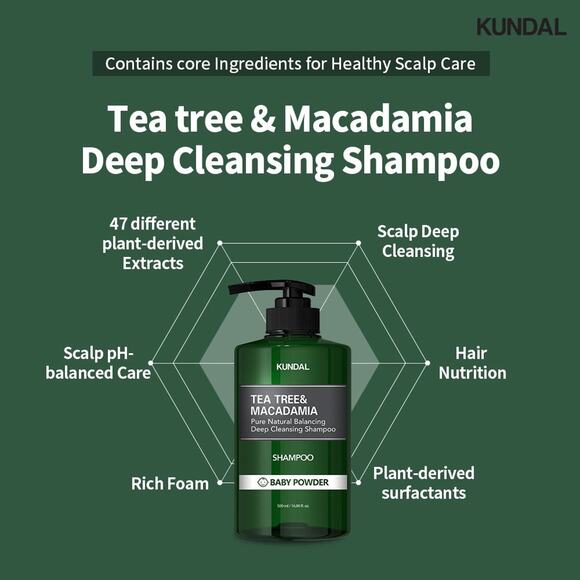 NEW KUNDAL TEA TREE & MACADAMIA DEEP CLEANSING SHAMPOO 300ML / 10 OZ - Picture 2 of 3
